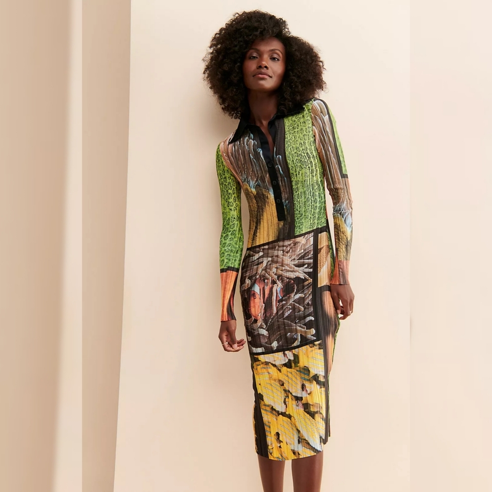 Free People Arthur Apparel Box Pleat‎ Short Dress Tropical Fish Print Women's 8